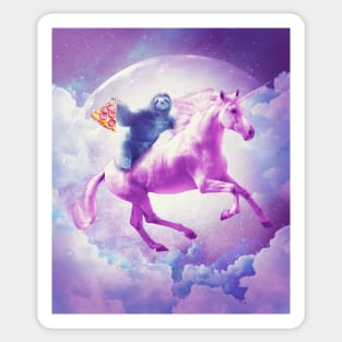 Space Sloth Riding On Flying Unicorn With Pizza Sticker